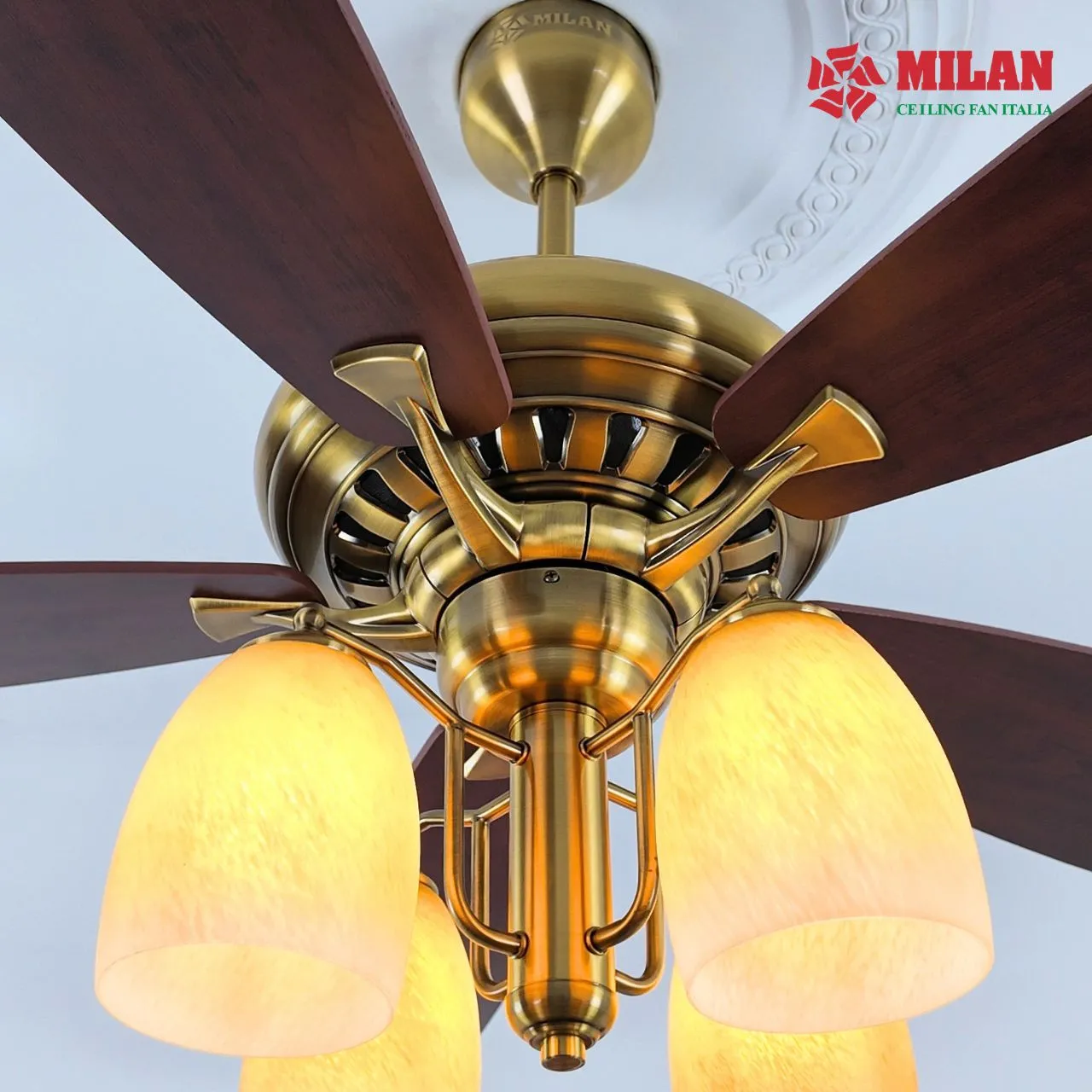 Quạt trần 5 cánh có đèn Milan FY508 tích hợp đèn chùm cao cấp.